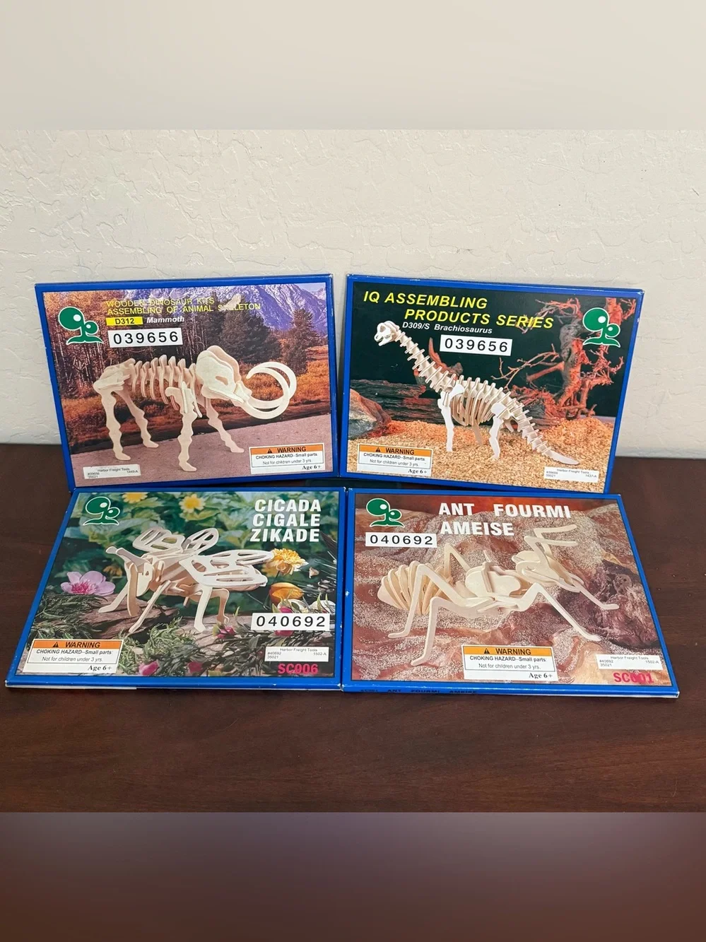 IQ Assembling Products 3D Wooden Model Kits ~ Dinosaur/Ant Forum/Cicada Lot of 4